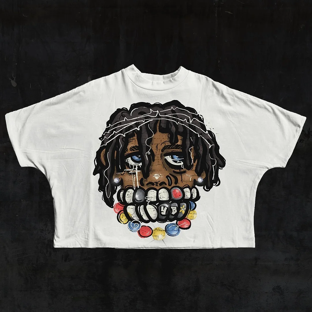 thumbnail image 1 of Camiseta Retro Harajuku con estampado de dibujos animados para hombre, camiseta de manga corta Y2k, ropa informal estilo Hip Hop, camiseta Retro de moda de gran tamaño, 1 of 4