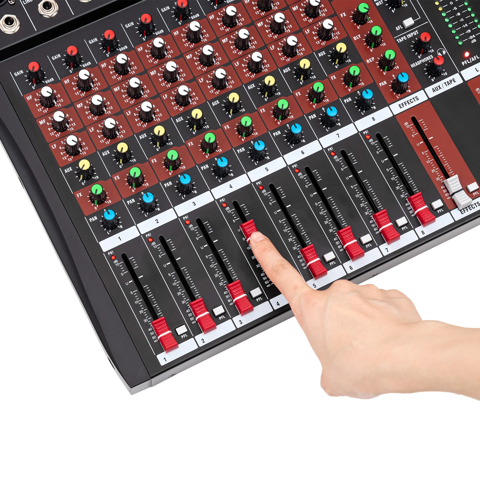 8-Channels Audio Mixer Professional Portable Sound Mixing Console Bluetooth USB Power Interface for Home KTV, Recording Studio