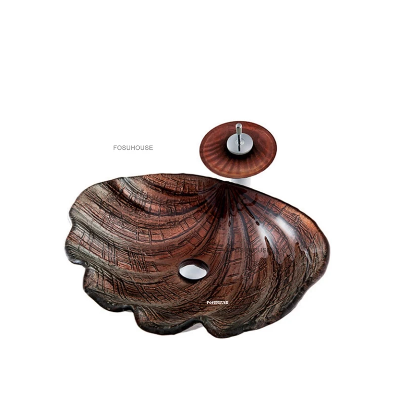 อ่างล้างหน้าทรงเปลือกหอยสไตล์นอร์ดิก ทำจากกระจกนิรภัย ดีไซน์สวยงาม เหมาะสำหรับห้องน้ำ ระเบียง และเคาน์เตอร์ อุปกรณ์ตกแต่งห้องน้ำ 1