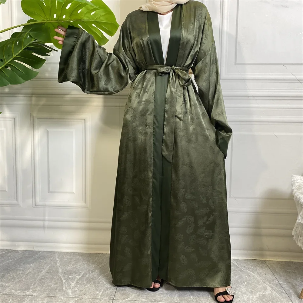 Open Abaya Kimono Printed Satin Loose casual Cardigan Abayas for Women Dubai Turkey Muslim Hijab Dress Islam Pakistani Clothes