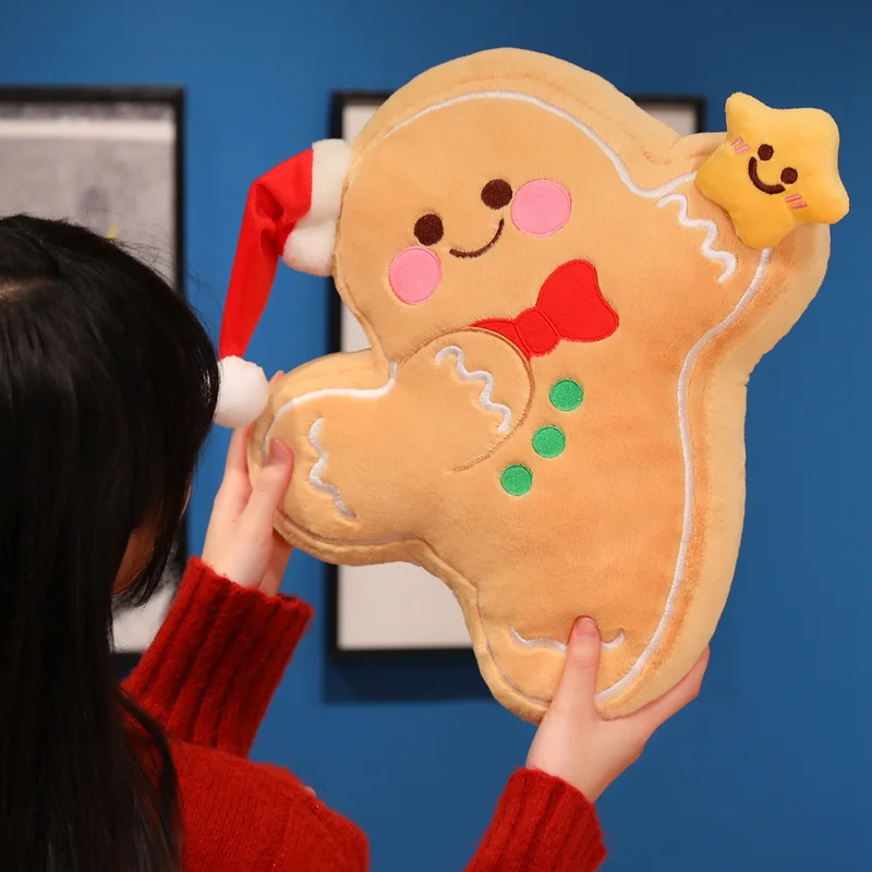 Nice 1pc 20/40cm Yellow Star Gingerbread Man Christmas Type Plush Pillow Soft Pp Cotton Stuffed Kawaii Cushion Decoration Gift