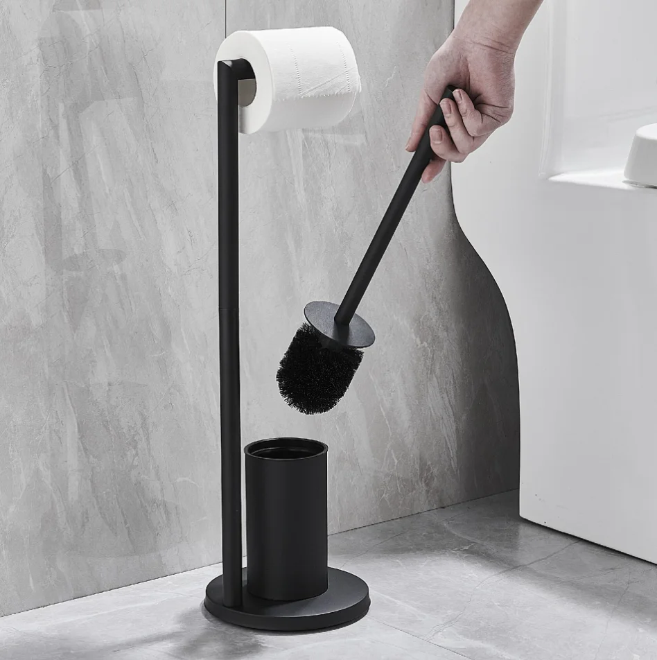 Floor-to-ceiling Toilet Brush Holder with Toilet Paper Holder Stainless steel