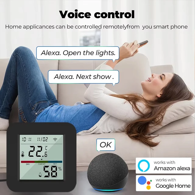 Tuya Zigbee3.0 Temperature and Humidity Sensor with Backlight, Thermometer, Hygrometer, Monitoring for Alexa, Google Home, WiFi 5