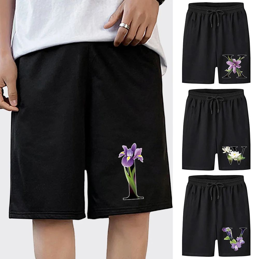 men s sports shorts summer muscle beach running exercise shorts men s casual fitness workout slim fit lace up mid waist shorts Sports Shorts Breathable Sweat Workout Absorbing Pants Summer Running Shorts Men Fitness Training Casual Flower Color Pattern