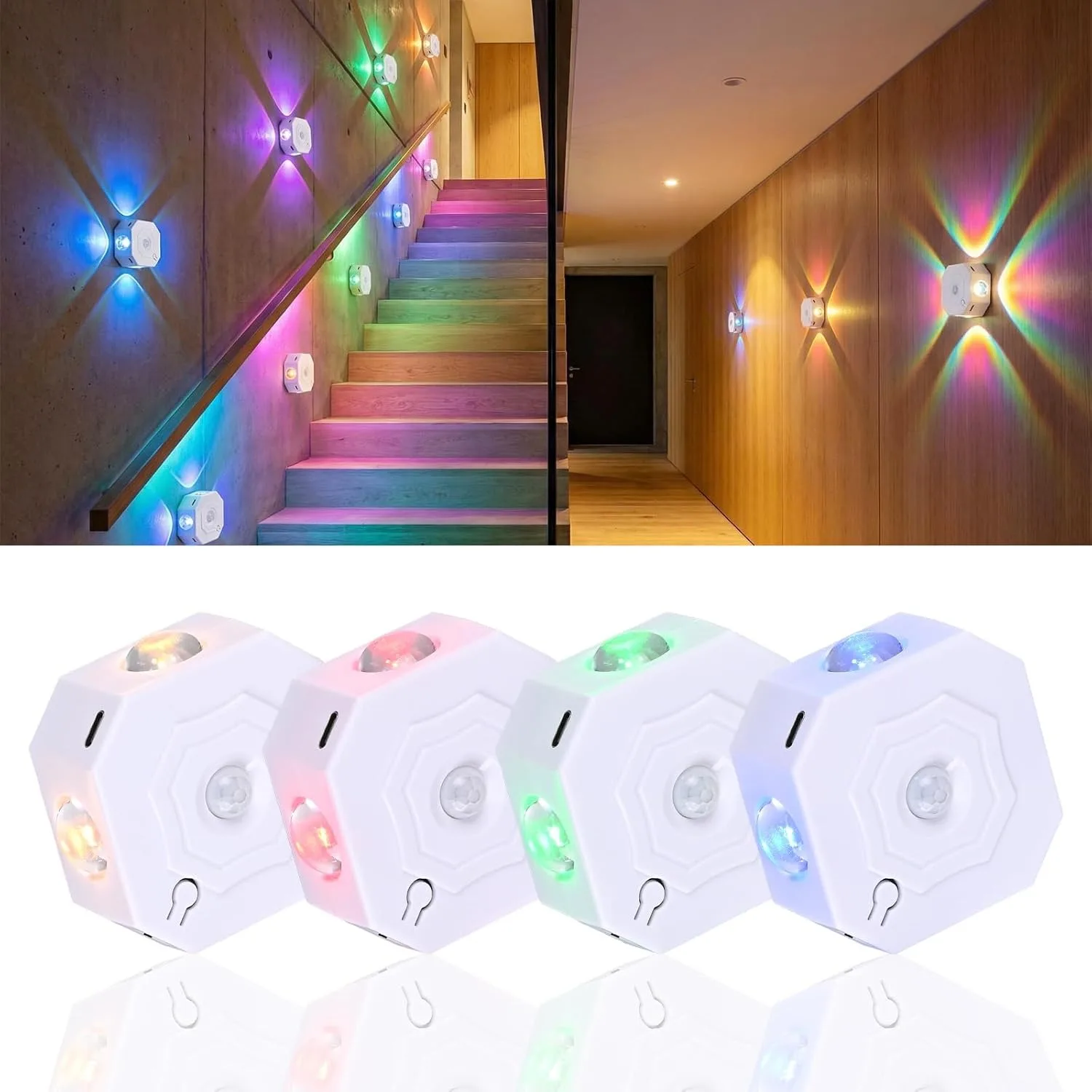 รูปสินค้า ไฟ LED ตรวจจับความเคลื่อนไหว ชาร์จไฟได้ ตกแต่งผนัง 3 สี ประหยัดไฟ