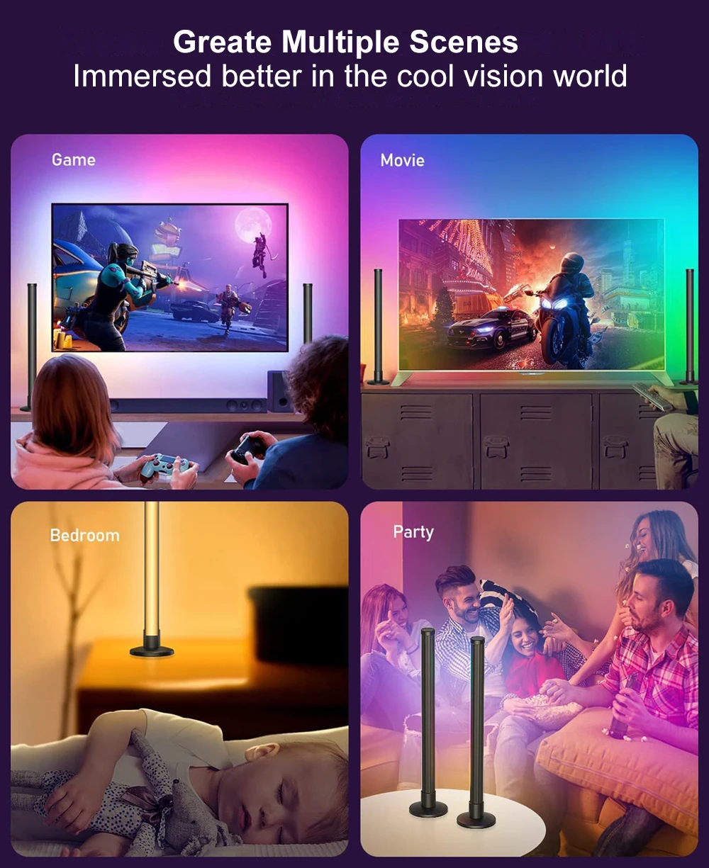 320deg LED Bar Light 10W 2 Packs RGBIC USB 5V LED Computer Bar Lamp Bluetooth Wifi Smart Control Ambient Lighting for Game Room