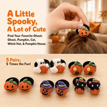 5 paia di elastici per capelli di Halloween, resistenti, carini, per ragazze, morbidi, antiscivolo, per acconciature, freschi, per esterni