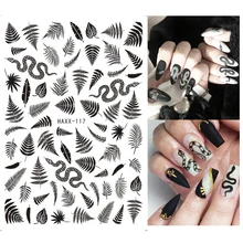 

Back Glue Stickers Black White Gold Snakes Topical Palms Leaves Nail Decals Decoration For Nail Art Manicure Beauty