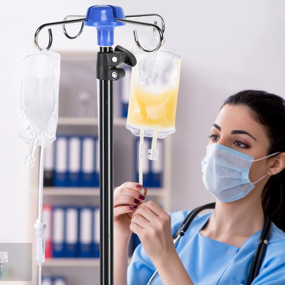 Portable IV Pole Collapsible IV Pole Stand Height Adjustable Foldable 4 Hooks 3 Legs Infusion Stand For Hospital Clinic