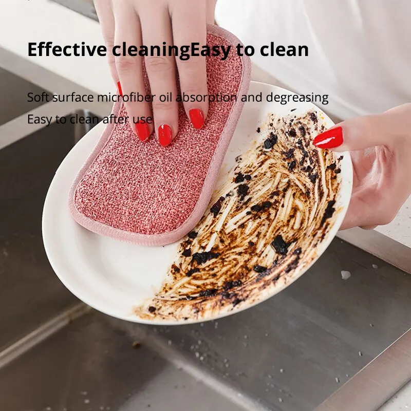 5Pcs Super Absorbent Microfiber Double Sided Scrub Sponge for Dishwashing Kitchen Bathroom Clean Cloth Eraser 3