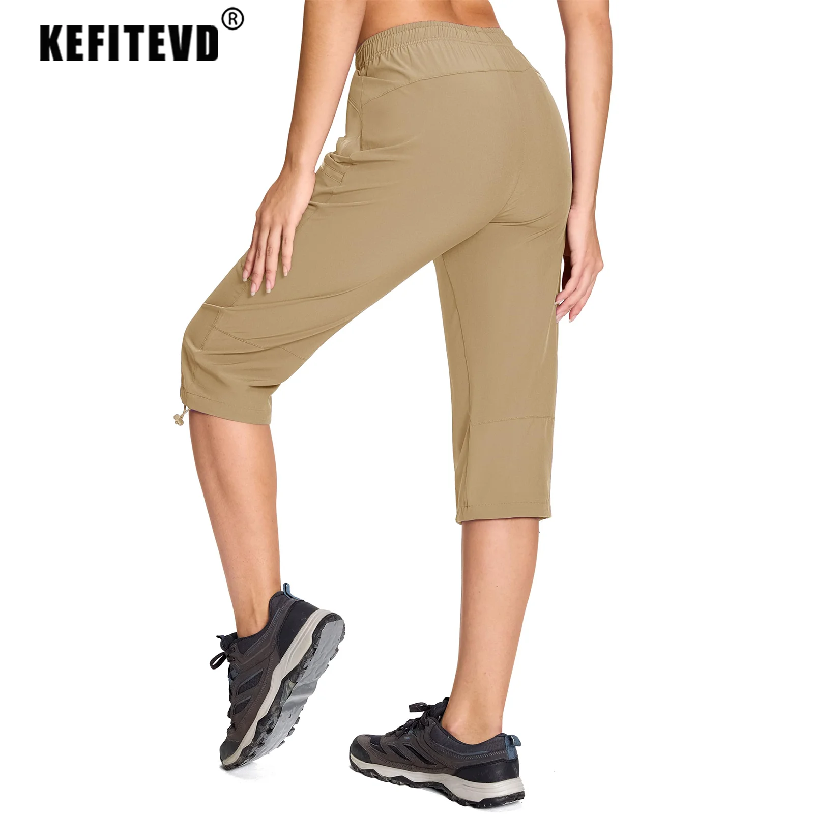 KEFITEVD 여성용 하이킹 카프리 팬츠 UPF 50+ 경량 속건 캐주얼 골프 카고 크롭 방수 바지 5포켓 여름용