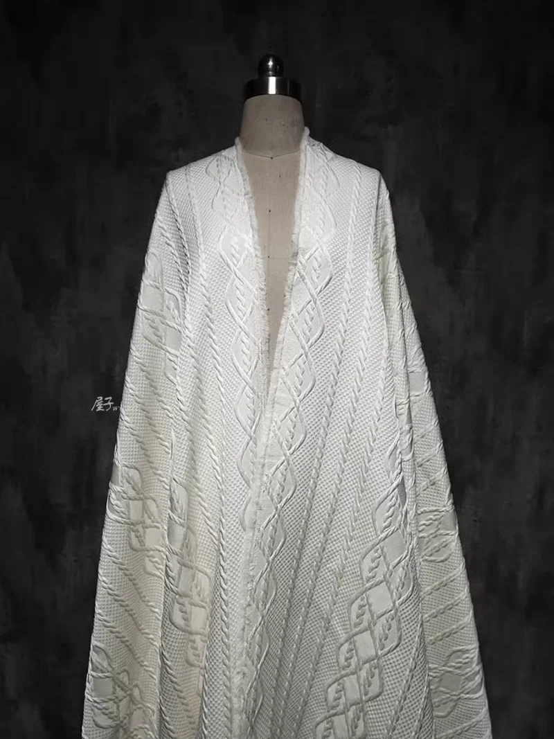 Description Picture 4 of itemJacquard Embossed Fabric Solid Color Fried Dough Twists Knitting Coat Cloth Apparel Diy Sewing Polyester Nylon Cotton Material