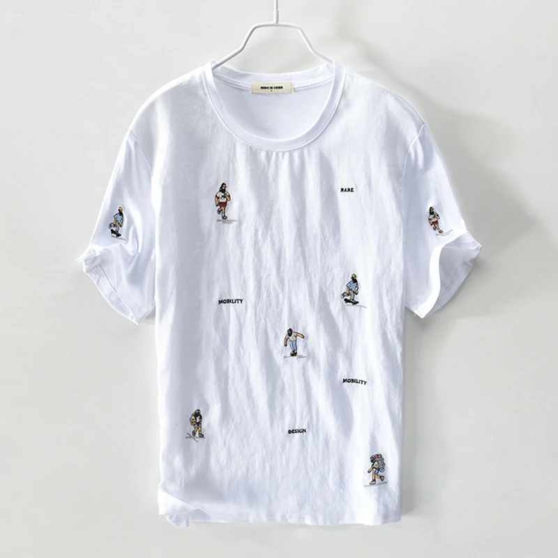 

Футболка мужская с вышивкой, брендовая тенниска с коротким рукавом, с круглым вырезом, повседневная майка в стиле пэчворк, цвет серый