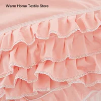 Korean Princess Duvet Cover 4 Piece Set Solid Color Ruffles Lace Quilt Cover And Pillowcase For Girl Woman Romantic Bedspread 5