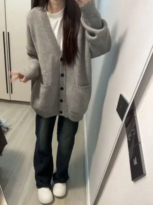 Women's Cardigan Sweater Women Grey Beige Camel Knit Korean Style Popular Autumn Fashion Women's Clothing 2024 Trend Outerwear