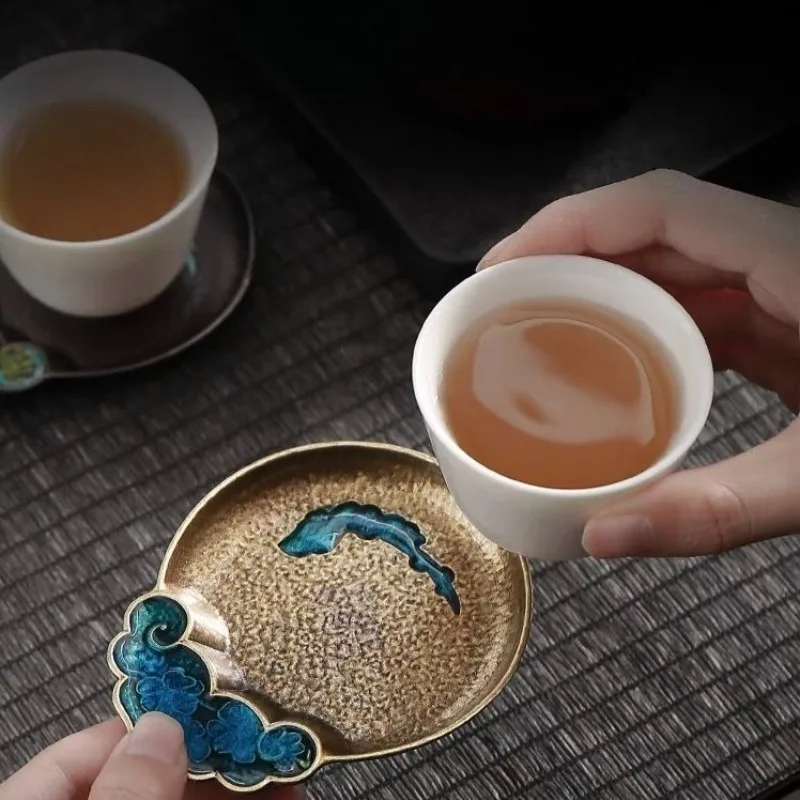 Japanese Antique Copper Coasters Retro Heat Insulation Cup Holder Mat Pad Chinese Kung Fu Gungfu Tea Ceremony Tea Trays Teaware