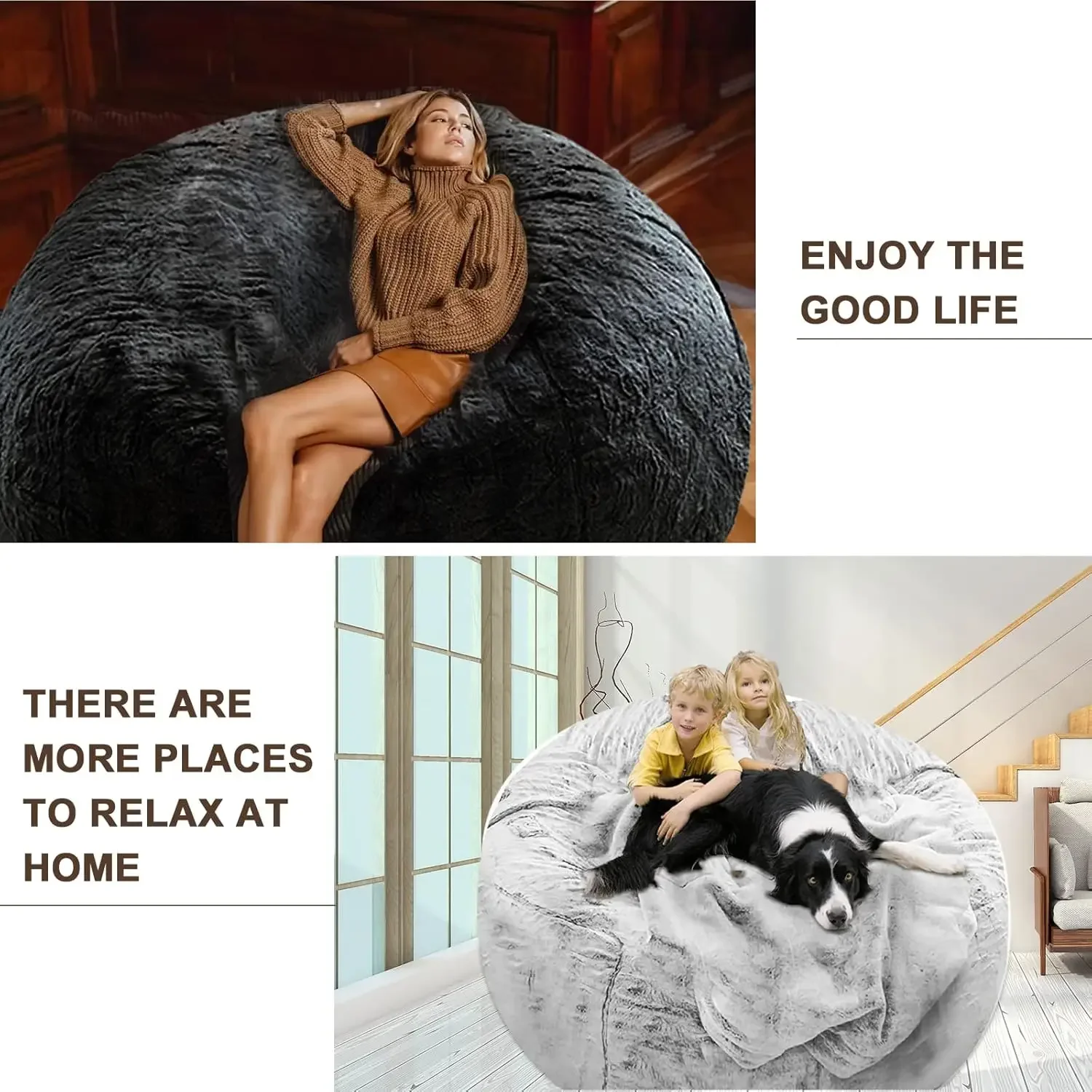 Bean Bag Chair Cover Without Filler,Big Round Soft Fluffy PV Velvet Washable Bean Bag Lazy Sofa Bed Cover for Adults