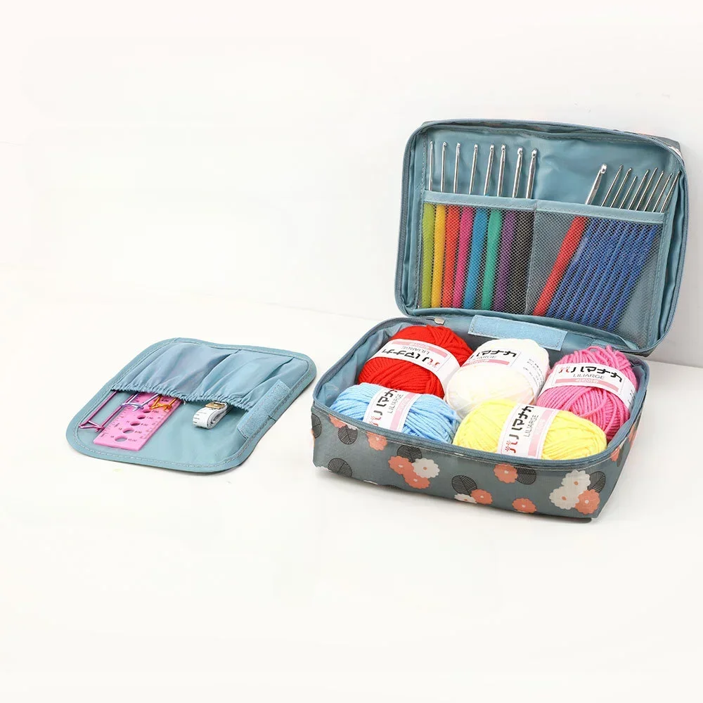 Portable Needlework Storage Bag Mesh Divider Pouch Yarn Knitting Tools Organizer Cases DIY Apparel Travel Wash Bag