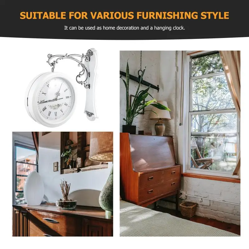Description Picture 3 of itemDouble Face Clock Home Sided Vintage Rotatable Retro Wall-mounted European Style Glass Decoration