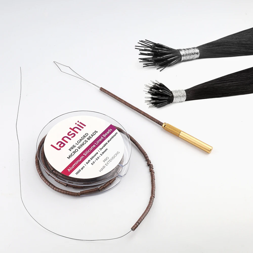 Lanshii 사전 충전된 실리콘 라이닝 마이크로 링 ? I-Tip 및 마이크로 링크 헤어 익스텐션용 1000개 5.0×3.0×3.0mm 비즈