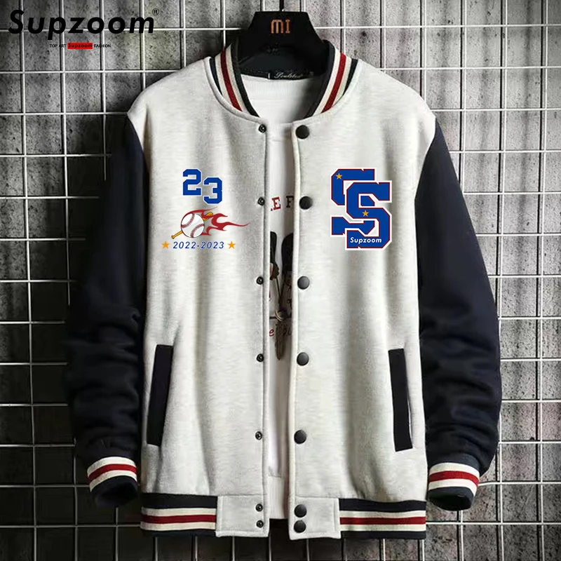 

Supzoom 2023 New Arrival Letter Rib Sleeve Cotton Fashion Logo Single Breasted Casual Bomber Baseball Jacket Loose Cardigan Coat