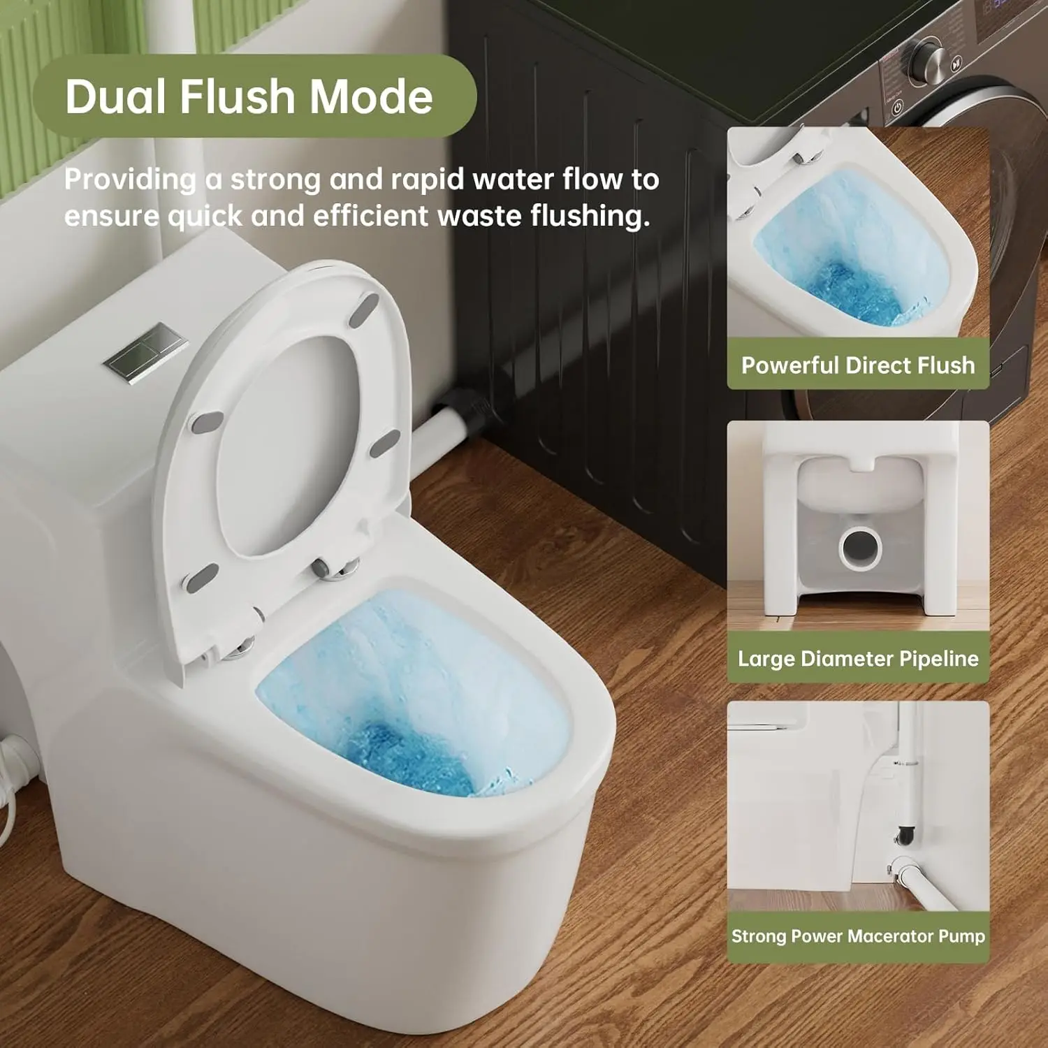 Simple Project Macerating Toilet 600w One-Piece Upflush , Powerful & Quiet Macerating Toilet System With 3 Water Inlet & Ac Vent 6