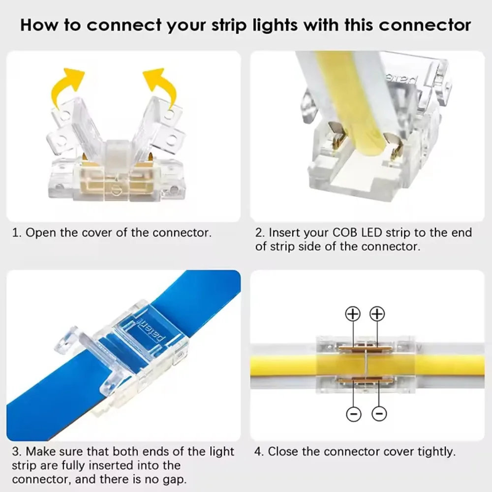 10PCS COB LED Wire Connector 2Pin 5 8 10mm Connection Solderless Mini Buckle Strip To Wire No Dark Area Connector