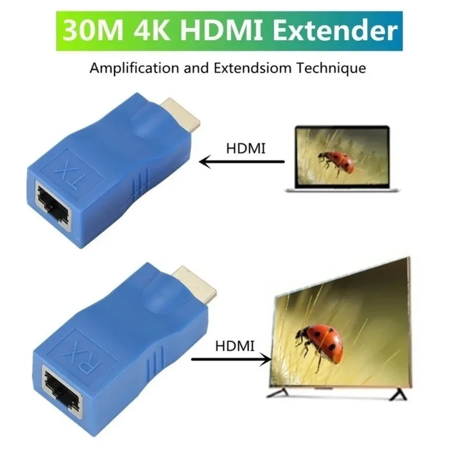 HDMI 호환 RJ45 연장기 HDMI 호환 연장기 RJ45 30M 연장기 - Cat 5e/6 네트워크 LAN 이더넷 어댑터를 통한 RJ45