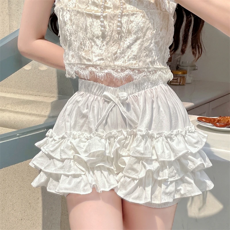 New Japanese Style Ruffled Cake Skirt Trousers Crinoline Women's Summer Anti-Exposed Pettiskirt Safety Pants Leggings Shorts