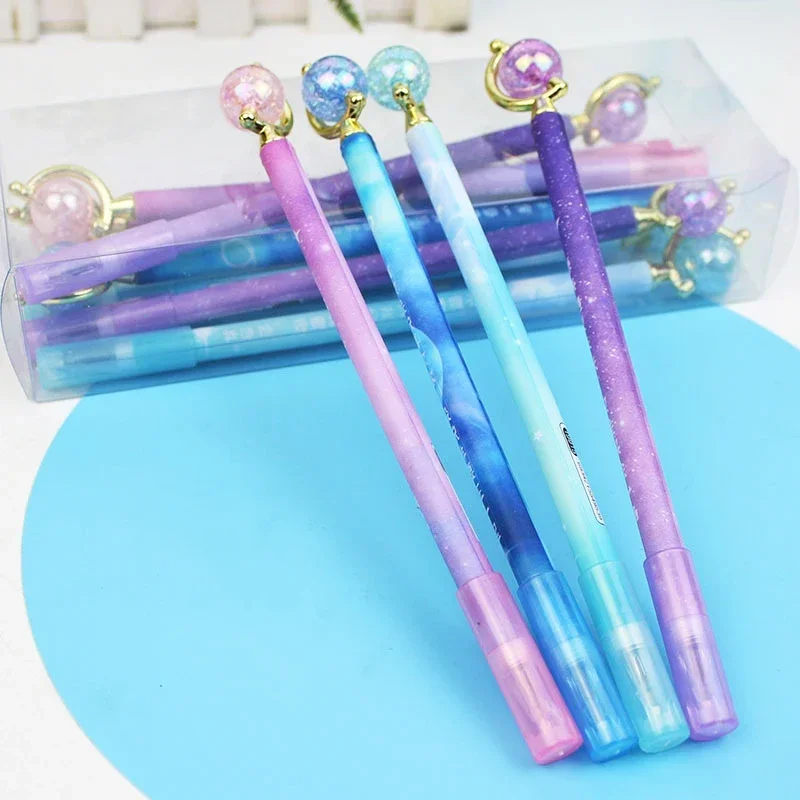 창의적인 별이 빛나는 하늘 젤 펜, 검정 잉크 중립 펜, 학생용 한국 문구, 학교 사무용품, 0.5mm, 4 개