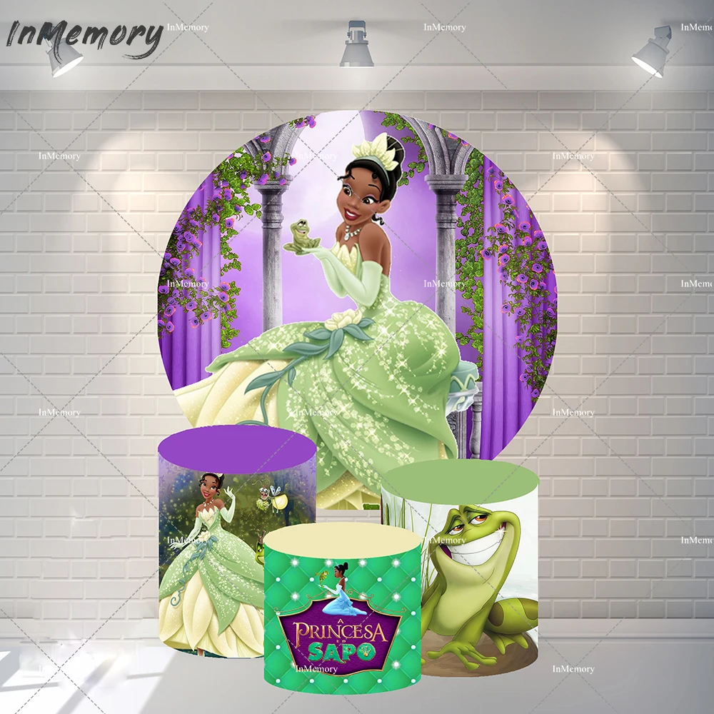 Princess Tiana Round Circle Fondale Cover Per Girl Birthday Party Decorpurple Garden Tende Sfondo Frog Plinth Covers