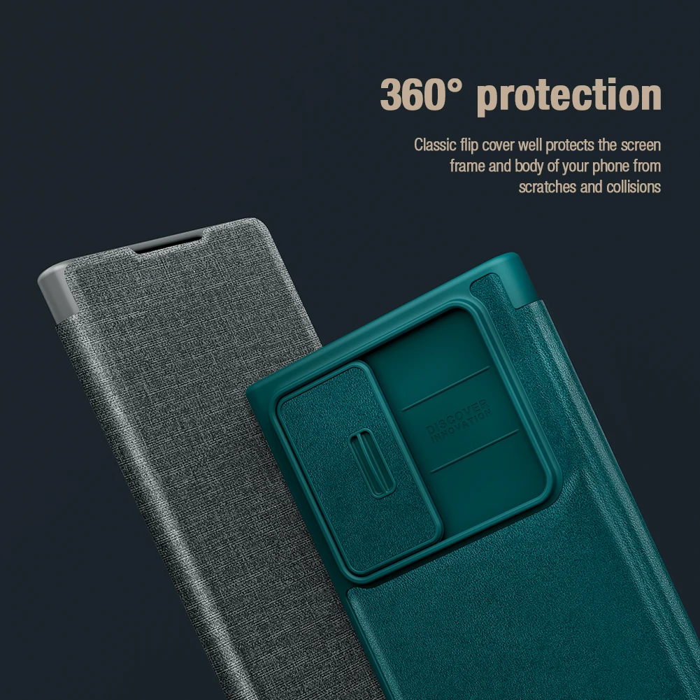NILLKIN Case For Samsung Galaxy S22 Ultra Plain Leather + Cloth Card Pocket Slide Cover Camera Protection For S22 /S22+ Plus