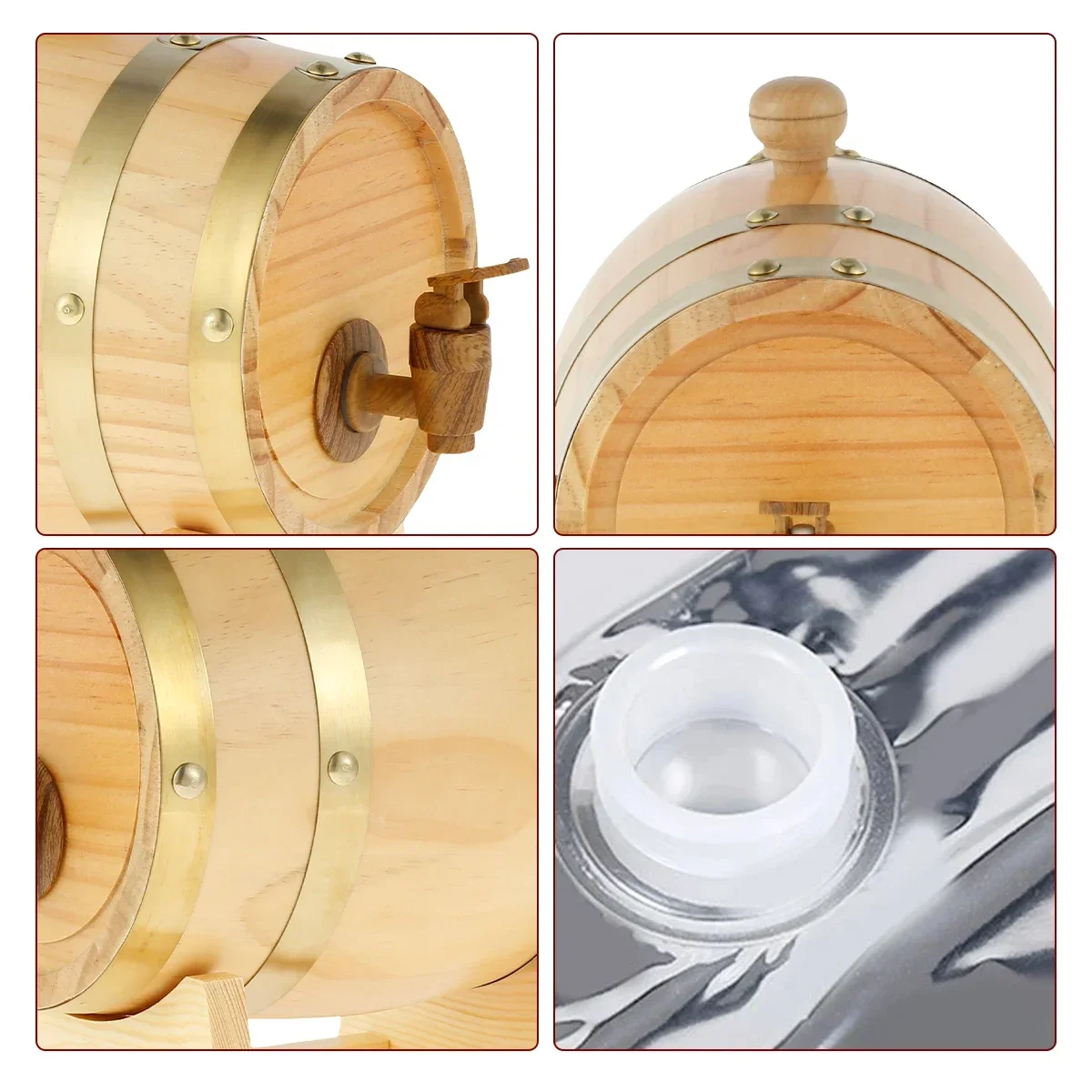 1.5L Wood Barrel Vintage Oak Beer Brewing Tools Tap Dispenser for Rum Pot Whisky Wine Bar Tools Home Decoration Wine Bar