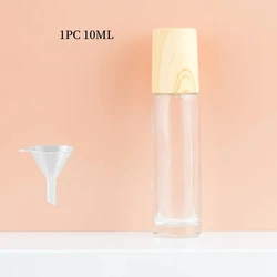 Frosted Glass Roller Bottle with Wood Grain Cap for Essential Oils and Perfume (Transparent 10ML)