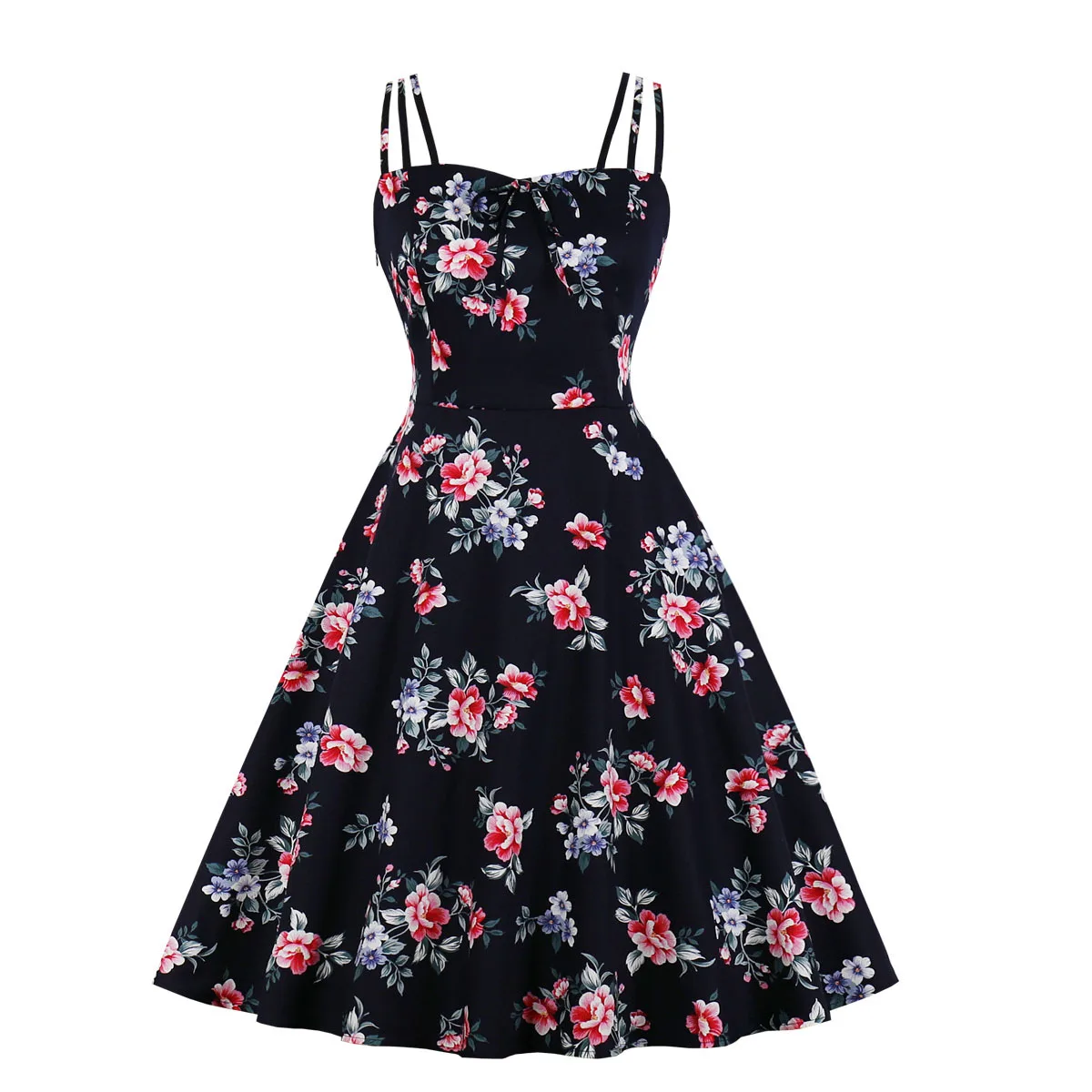 

Ladies Cocktail Dress Sling Sleeveless Floral Rock Vintage Beach Dress