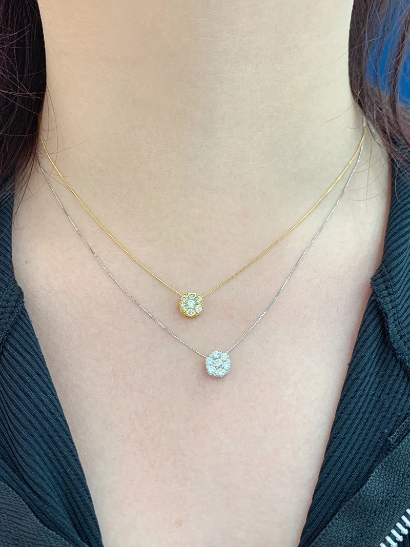 KUGG 18K Yellow or White Gold Necklace Real Natural Diamonds 0.60carat Pendant Fashion Round Shape Party Jewelry for Lady