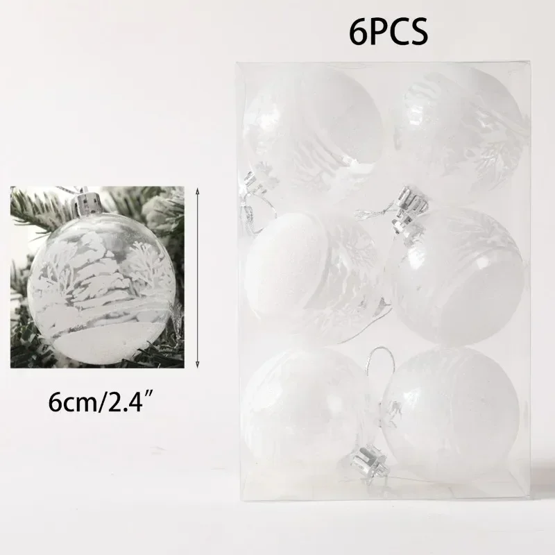 6PCS 6CM Transparent Snow Christmas Supplies Balls Pendants for Christmas Tree DIY Decoration Clear Baubles Hanging Ornaments