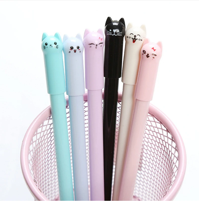 

10Pcs/Lot Cute Cat Gel Pen Kawaii Kitten Neutral Pen 0.38mm Black Gel Ink Pens School Writing Stationery Office Supplies Gift