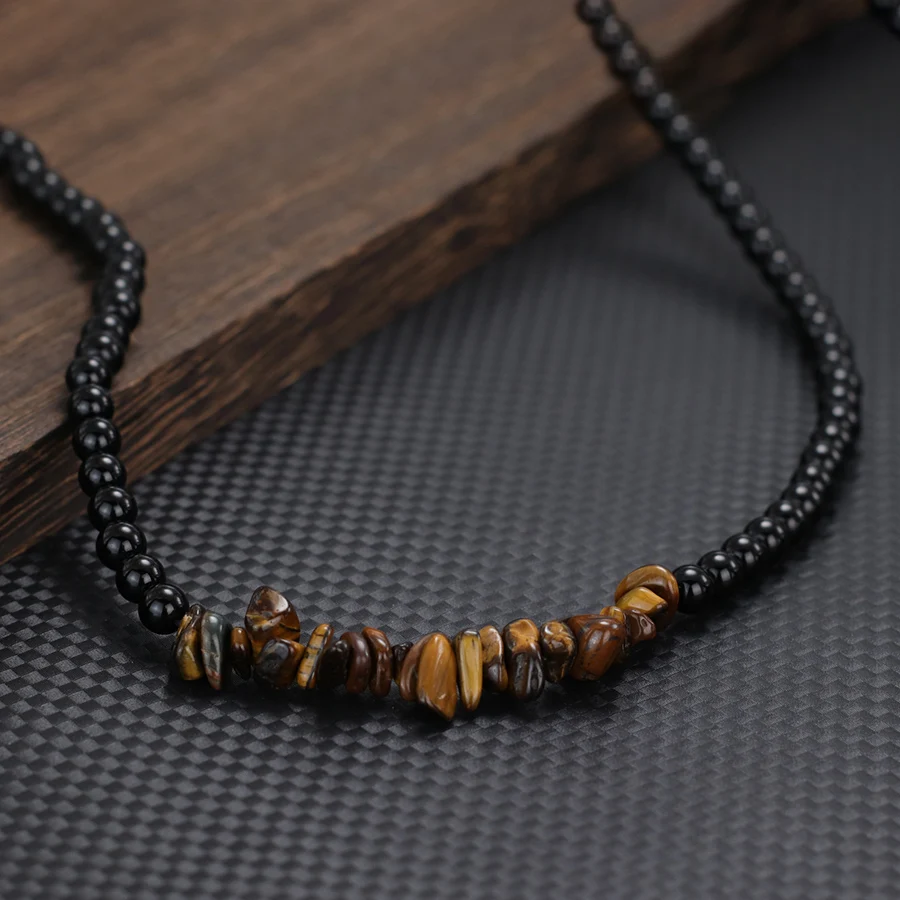Men Short Necklace with Howlite Tiger Eyes Stone for Meditation