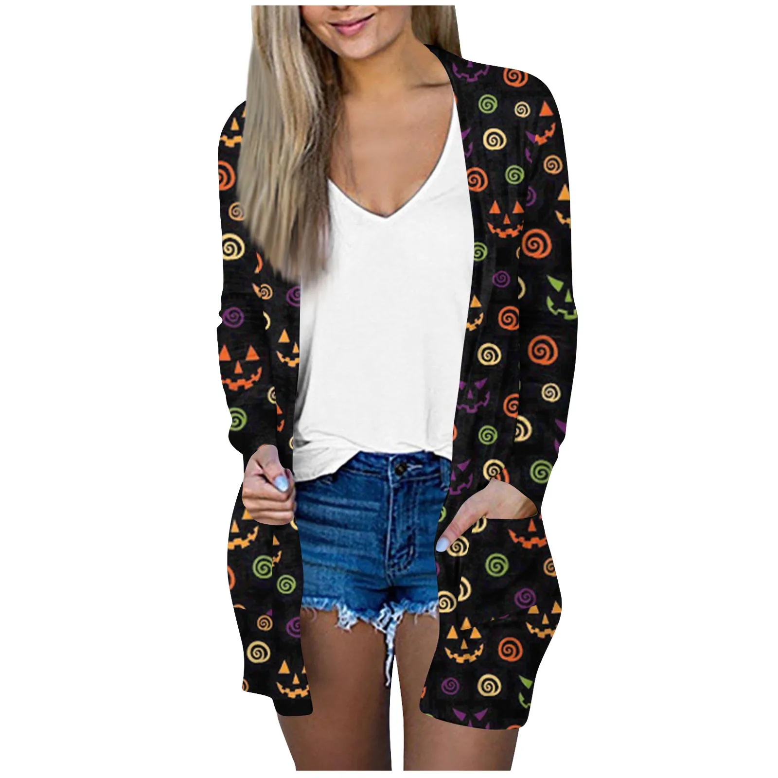 

Women Halloween Cardigan Fashion Female Autumn Winter Long Sleeve Coats Funny Print Jacket Women Sweatshirt 2023