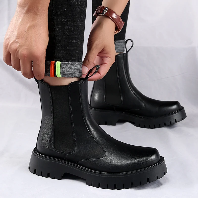 Bottines chelsea homme, boots en cuir classiques avec élastique_voghion.com