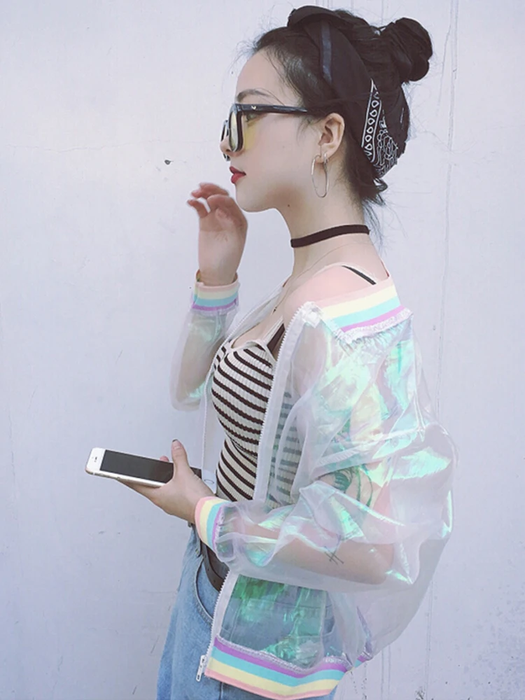 Harajuku Summer Women Jacket Laser Rainbow Symphony Hologram Women