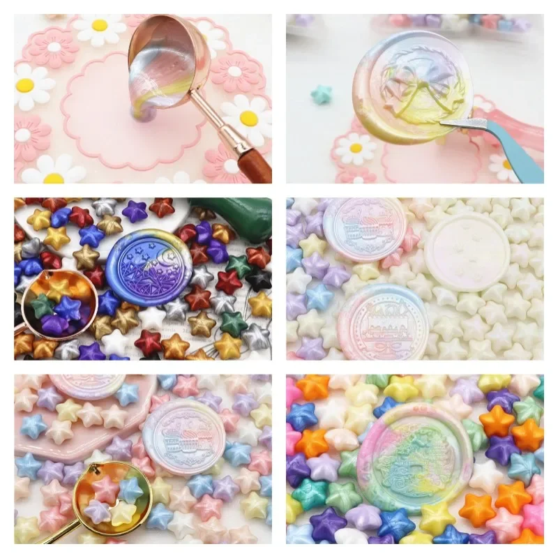 100pcs Pearlescent Mixed Color Wax Grains Macaroon Lucky Star Candle Making Material DIY Scrapbooking Invitation Sealing Wax