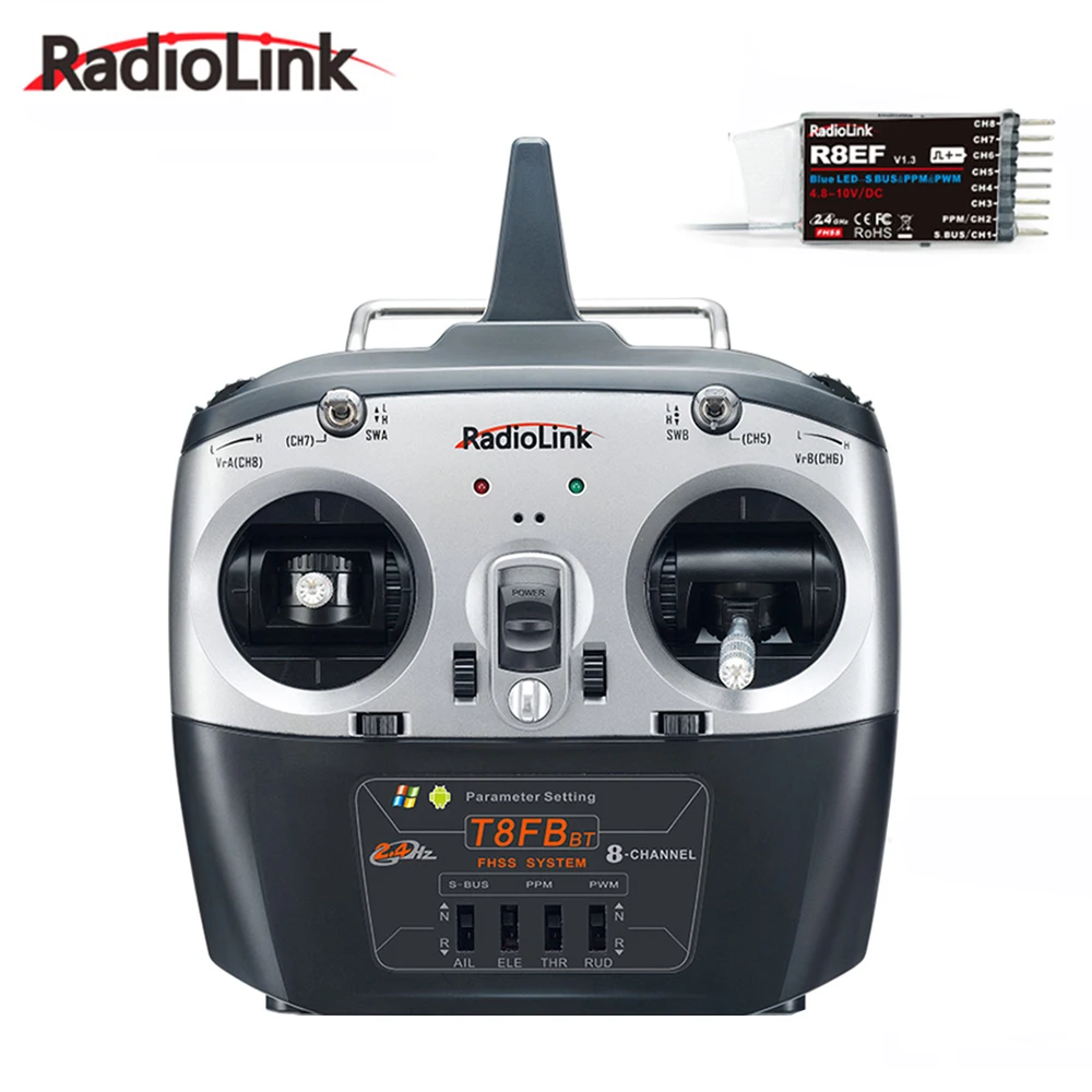 

Radiolink T8FB 2.4G BT 8 Channels RC Transmitter With R8EF Receiver for RC FPV Racing Drone Fixed Wing Airplane