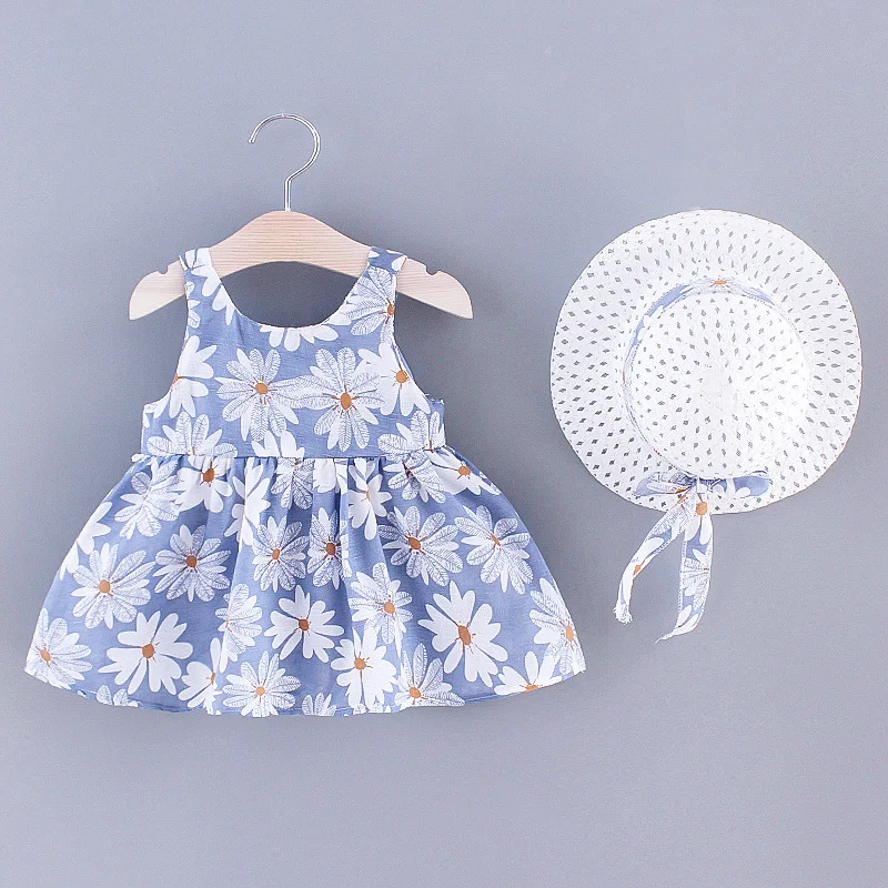 western dress 2022 New Fashion Baby Girl Dresses Princess clothing Cute 2pcs set Party Cotton Flower  Children  Bow Hat Sleeveless Sweet 1-3Y dresses prom dresses