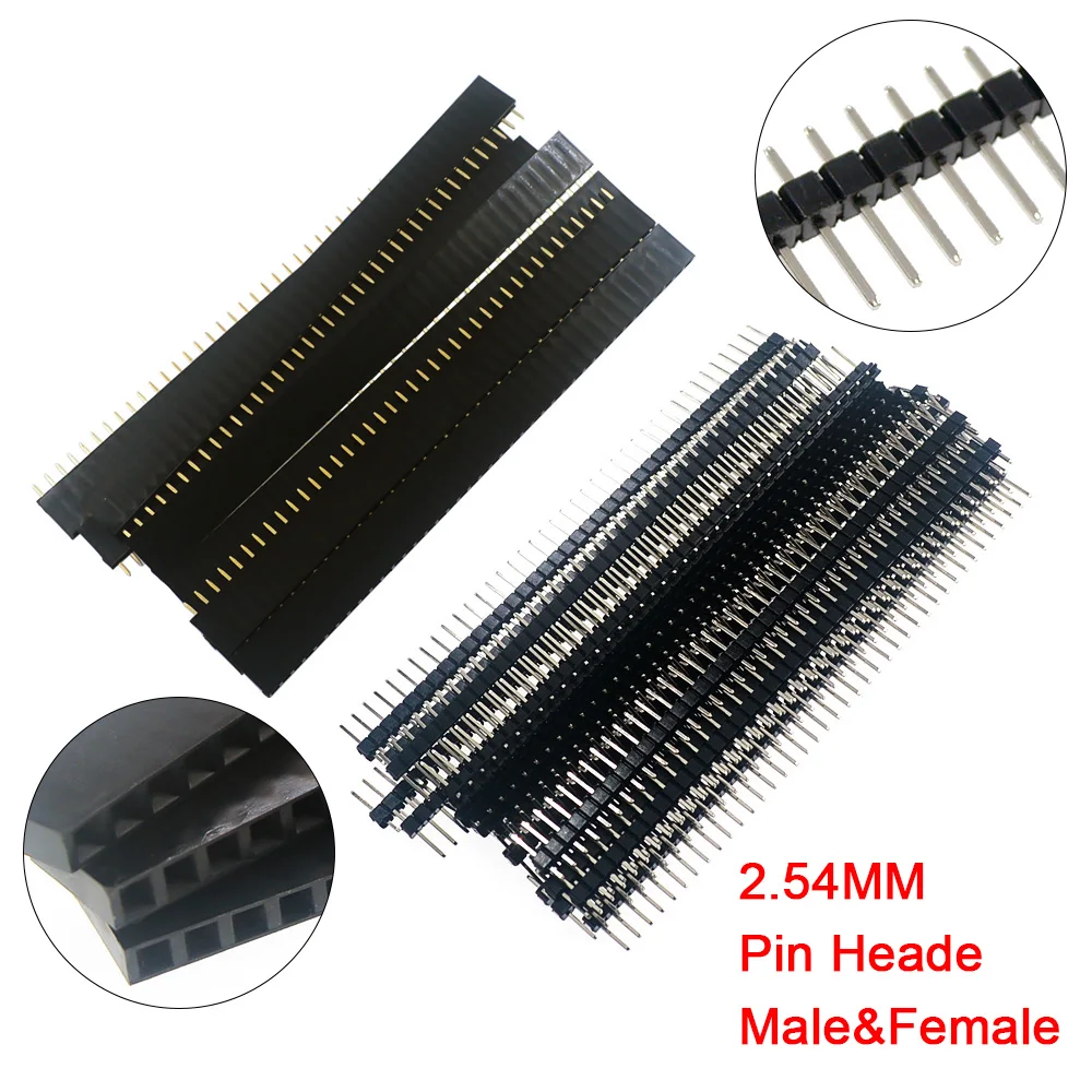 20 Stück 10 Paar 40-polige 1 x 40 einreihige männliche und weibliche 2,54 zerbrechliche Stiftleiste PCB JST-Steckerleiste für Arduino DIY Kit