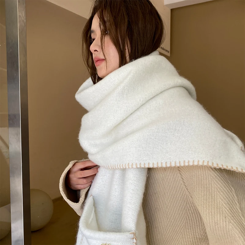 Luxury Cashmere Solid Colors Women Pocket Scarf Winter Shawl and Wrap Bandana Pashmina Tassel Female Foulard Thick Blanket 2024 5