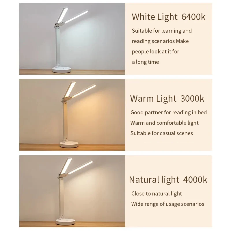 LED Desk Lamp Foldable 3 Levels Dimmable Touch USB Rechargeable Eye Protection Night Light For Bedroom Bedside Reading
