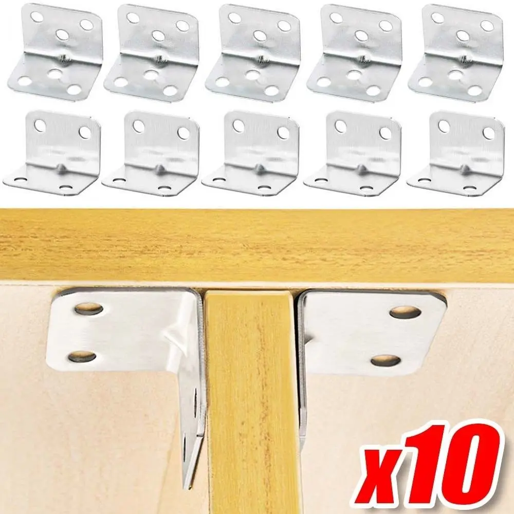 10Pcs Furniture Cabinet Partition Corner Brackets Home Connector Tools Fastener Hardware Corner Braces Stainless Steel
