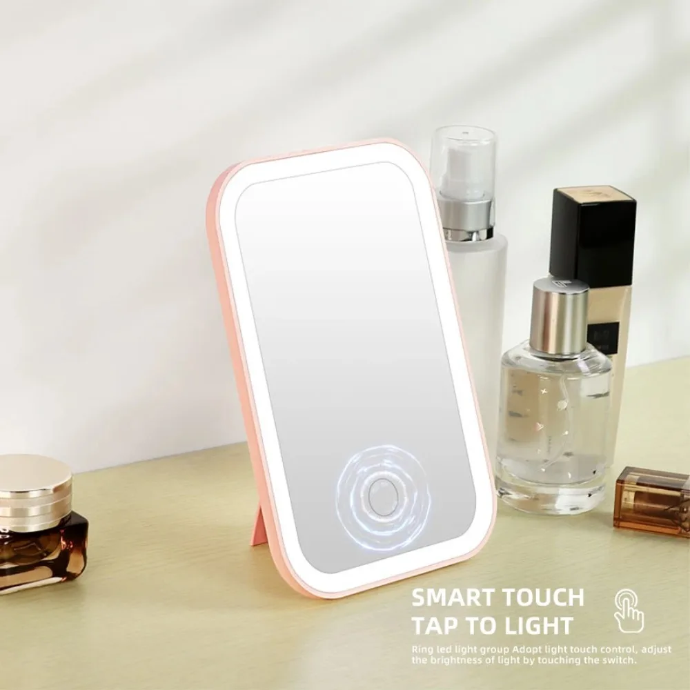 LED Touch Screen Makeup Mirror Folding Lighted 3 Colors Light Modes USB Rechargeable Cosmetic Tools